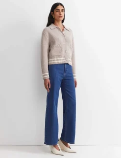 Pure Merino Wool Textured Collared Cardigan