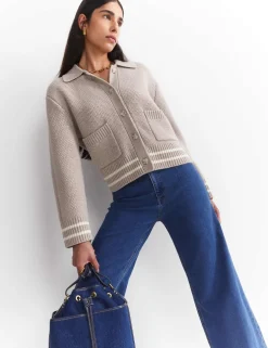 Pure Merino Wool Textured Collared Cardigan