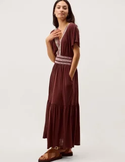 Pure Modal Embroidered Midi Tiered Dress