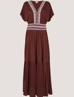 Pure Modal Embroidered Midi Tiered Dress