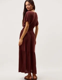 Pure Modal Embroidered Midi Tiered Dress