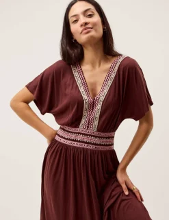 Pure Modal Embroidered Midi Tiered Dress