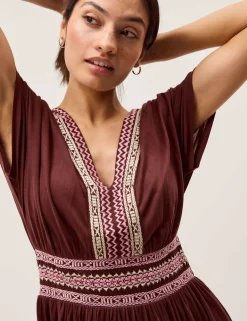 Pure Modal Embroidered Midi Tiered Dress