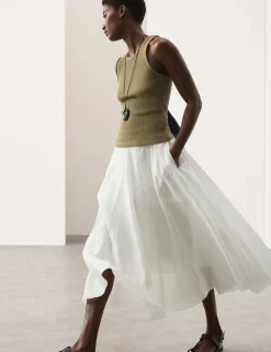 Pure Ramie Godet Midi Skirt