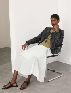 Pure Ramie Godet Midi Skirt