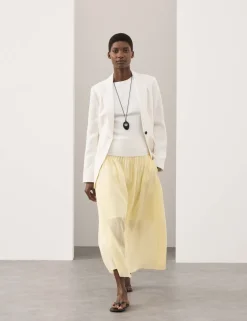Pure Ramie Pintuck Maxi A-Line Skirt