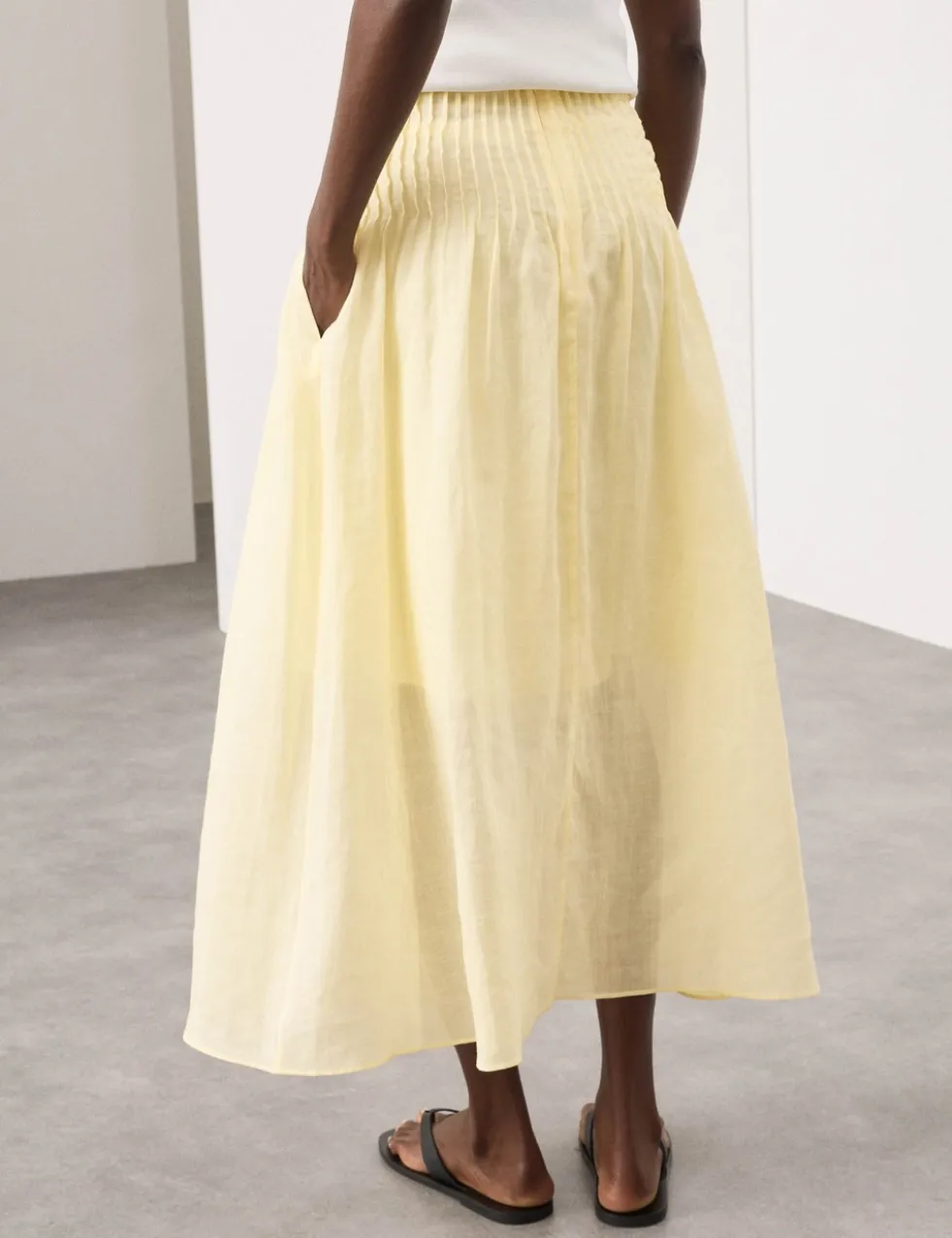 Pure Ramie Pintuck Maxi A-Line Skirt