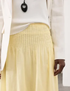 Pure Ramie Pintuck Maxi A-Line Skirt