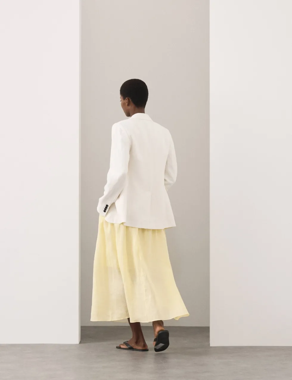 Pure Ramie Pintuck Maxi A-Line Skirt