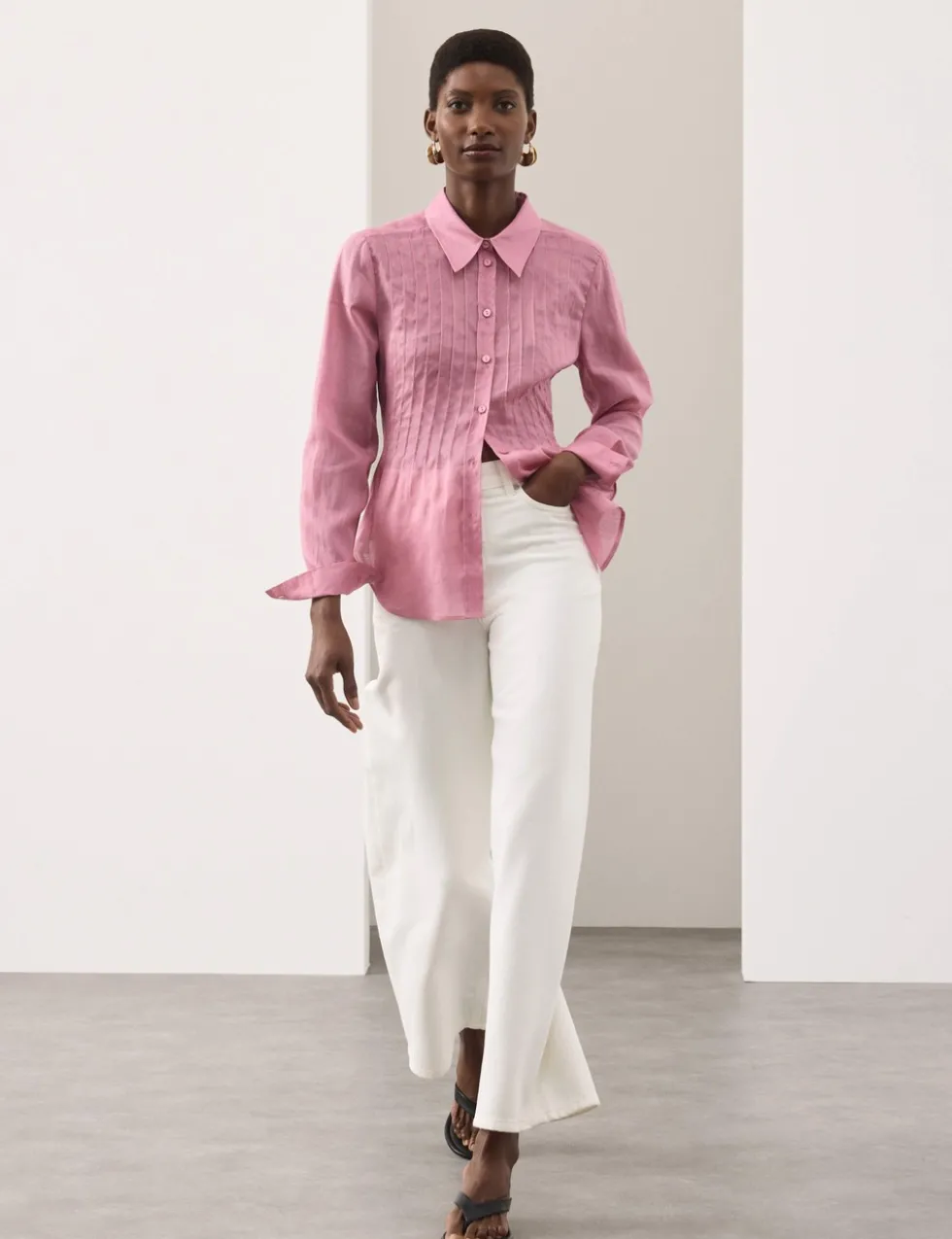 Pure Ramie Pintuck Waisted Shirt