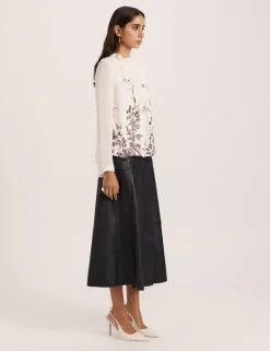 Pure Silk Floral High Neck Blouse