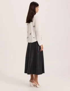 Pure Silk Floral High Neck Blouse
