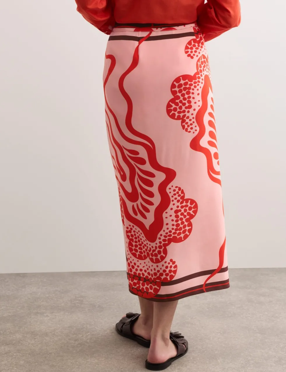 Pure Silk Linear Wave Print Midi Wrap Skirt