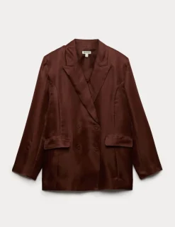 Pure Silk Organza Double Breasted Longline Blazer