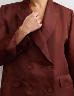 Pure Silk Organza Double Breasted Longline Blazer