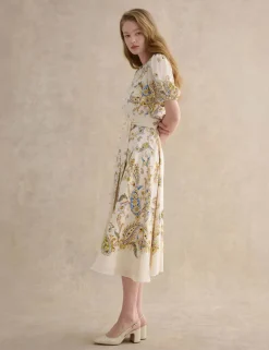 Pure Silk Paisley Belted Midi Skater Dress