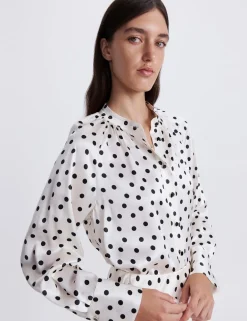 Pure Silk Polka Dot High Neck Blouse