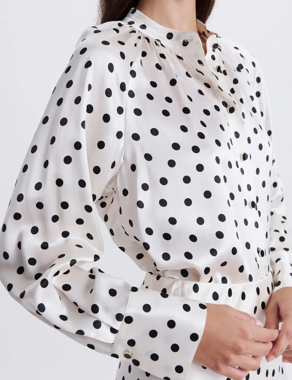 Pure Silk Polka Dot High Neck Blouse