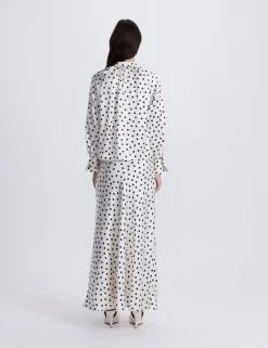 Pure Silk Polka Dot High Neck Blouse