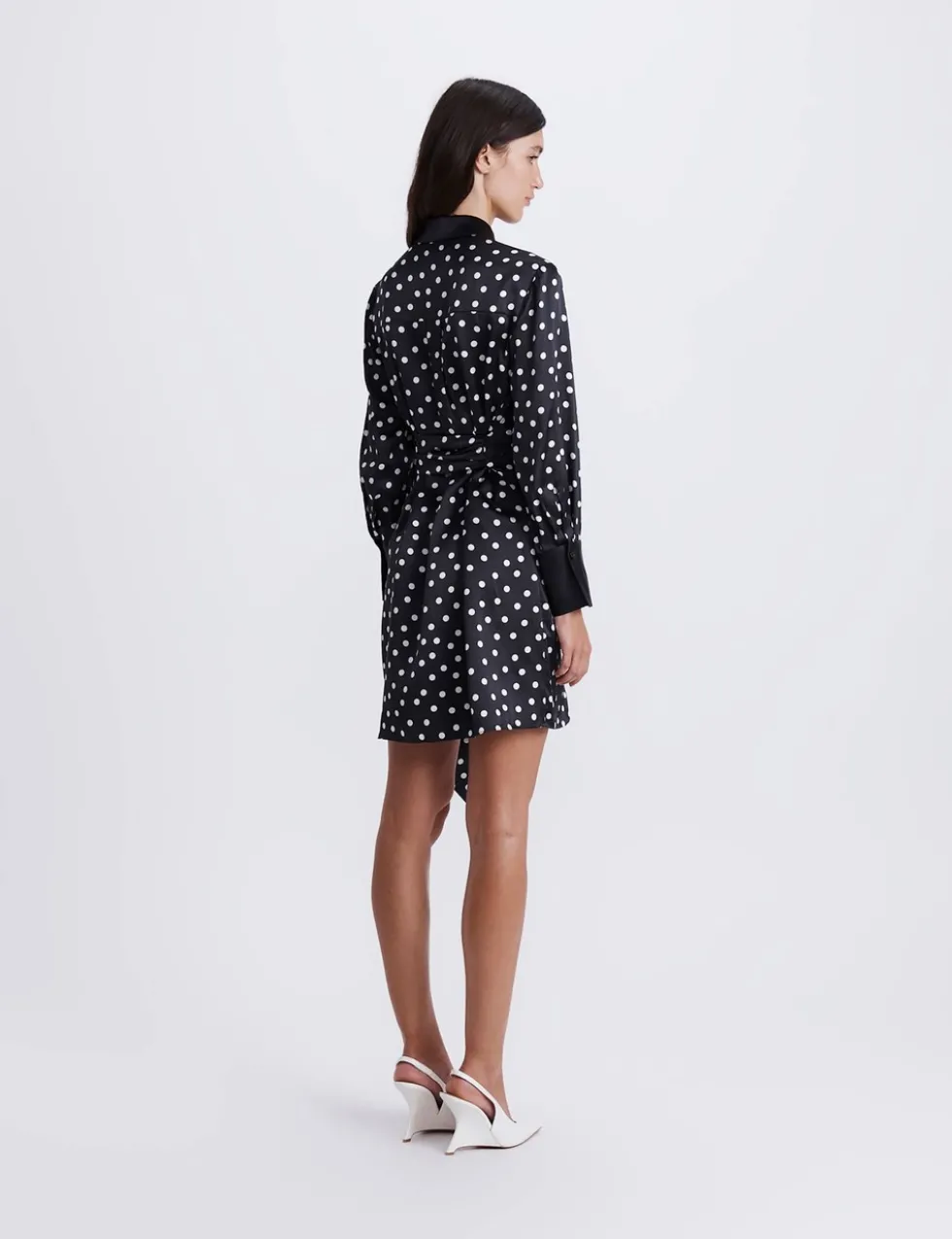 Pure Silk Polka Dot Mini Shirt Dress
