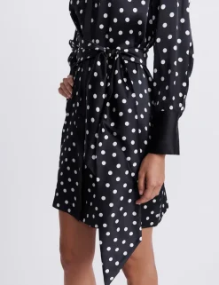Pure Silk Polka Dot Mini Shirt Dress