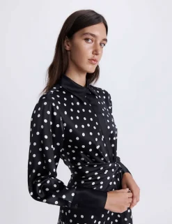 Pure Silk Polka Dot Mini Shirt Dress