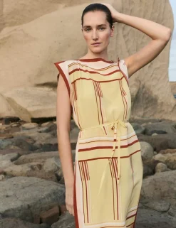 Pure Silk Printed Midi Column Dress