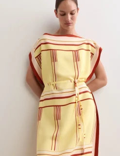 Pure Silk Printed Midi Column Dress