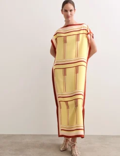 Pure Silk Printed Midi Column Dress