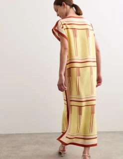 Pure Silk Printed Midi Column Dress