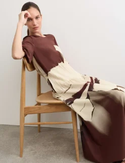 Pure Silk Printed Midi Dress