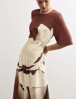 Pure Silk Printed Midi Dress