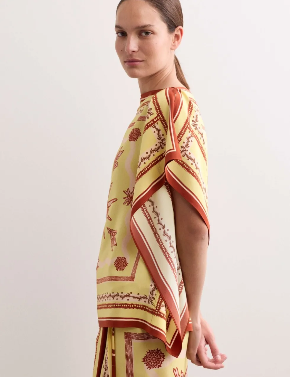 Pure Silk Printed Slash Neck Top