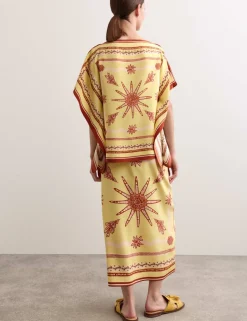 Pure Silk Printed Slash Neck Top