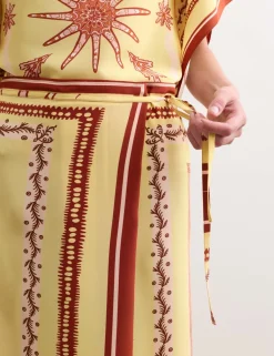 Pure Silk Scarf Print Midi Wrap Skirt