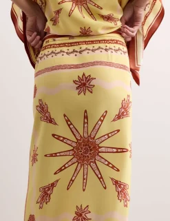 Pure Silk Scarf Print Midi Wrap Skirt