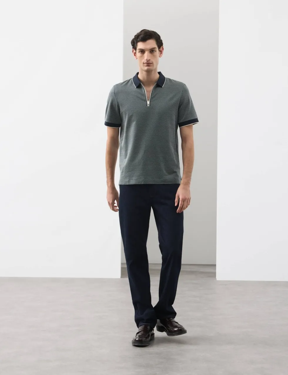 Pure Supima® CottonJacquard Zip Up Polo Shirt
