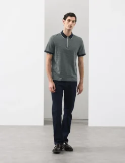 Pure Supima® CottonJacquard Zip Up Polo Shirt