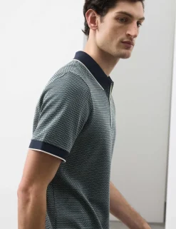 Pure Supima® CottonJacquard Zip Up Polo Shirt