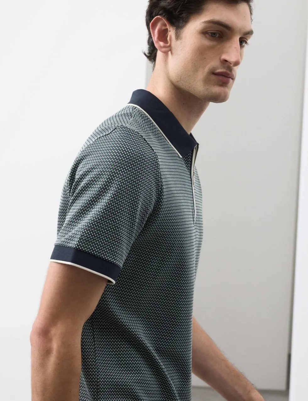 Pure Supima® CottonJacquard Zip Up Polo Shirt