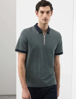 Pure Supima® CottonJacquard Zip Up Polo Shirt