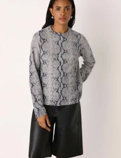 Pure Wool Animal Print Crew Neck Jumper