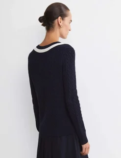 Pure Wool Cable Knit V-Neck Jumper