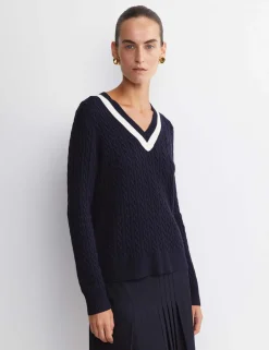 Pure Wool Cable Knit V-Neck Jumper