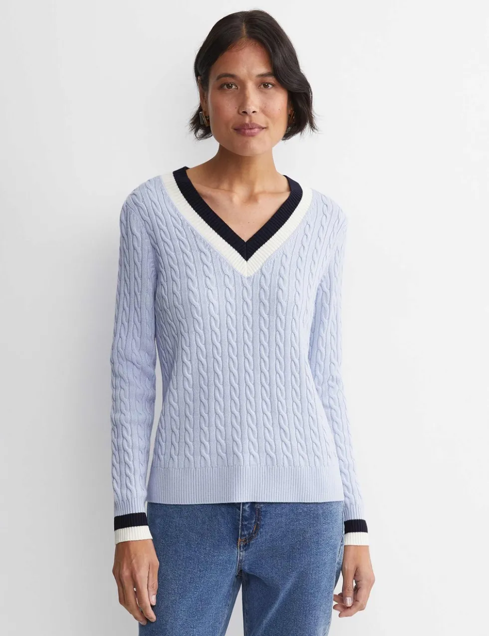 Pure Wool Cable Knit V-Neck Jumper