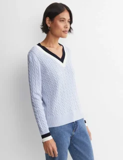 Pure Wool Cable Knit V-Neck Jumper