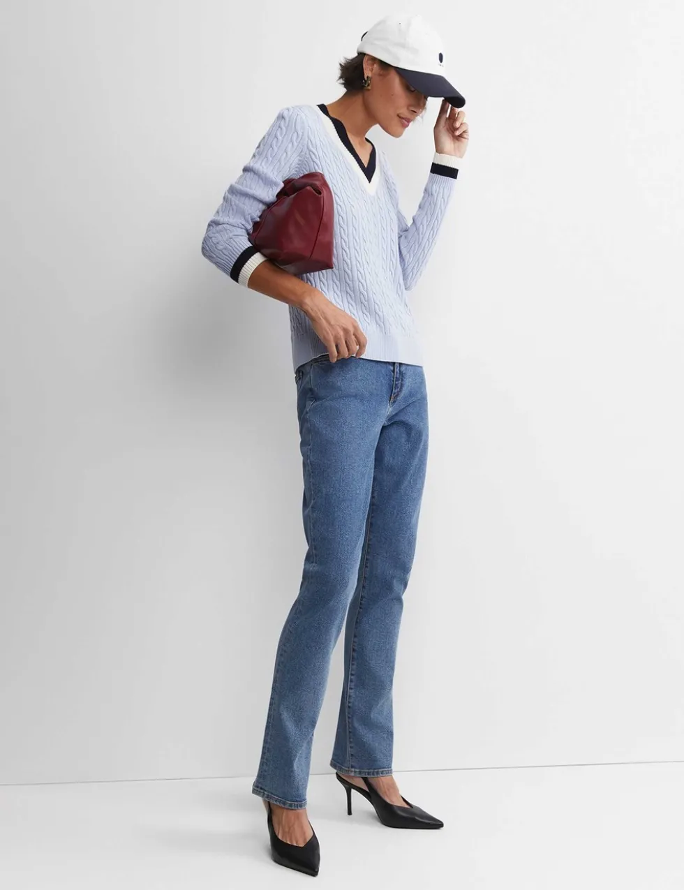 Pure Wool Cable Knit V-Neck Jumper