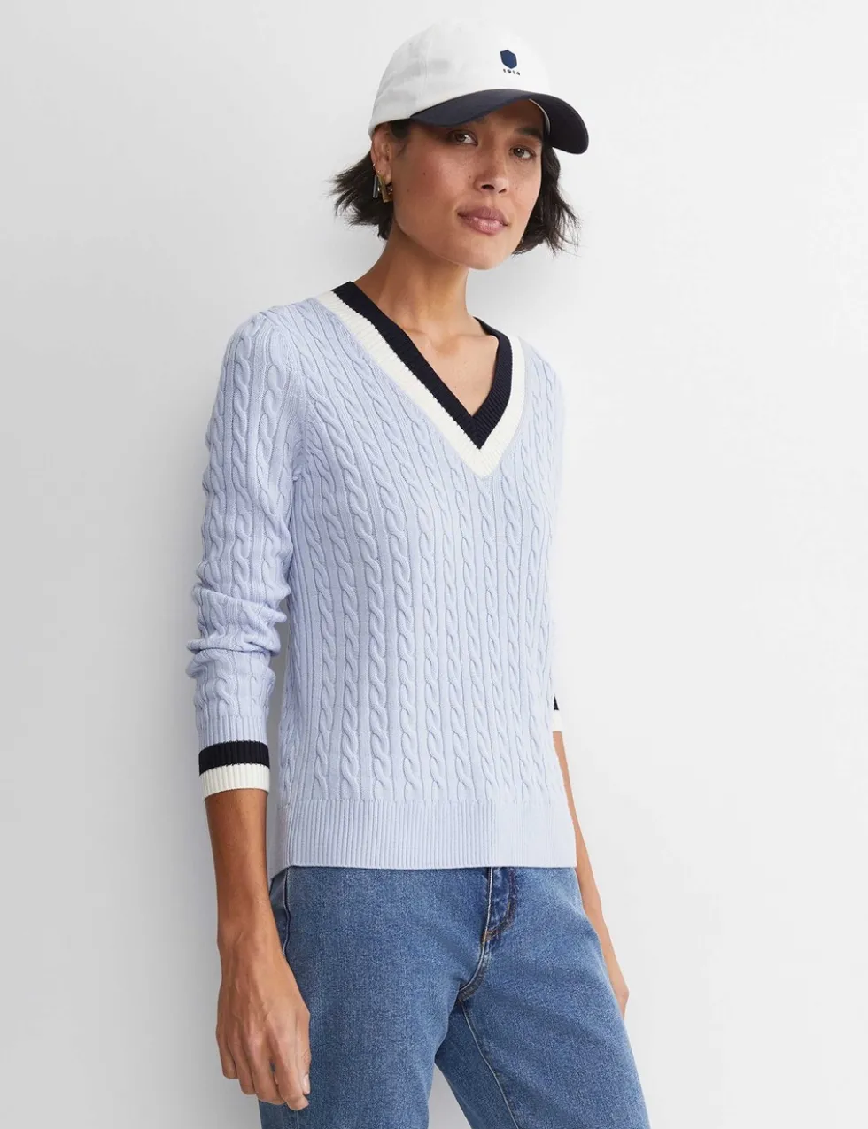 Pure Wool Cable Knit V-Neck Jumper