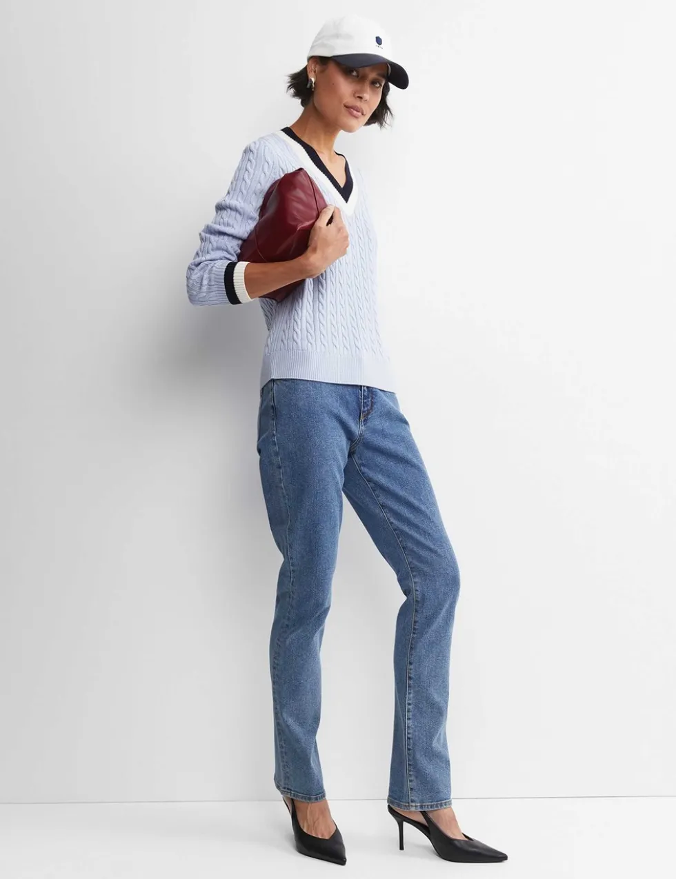 Pure Wool Cable Knit V-Neck Jumper