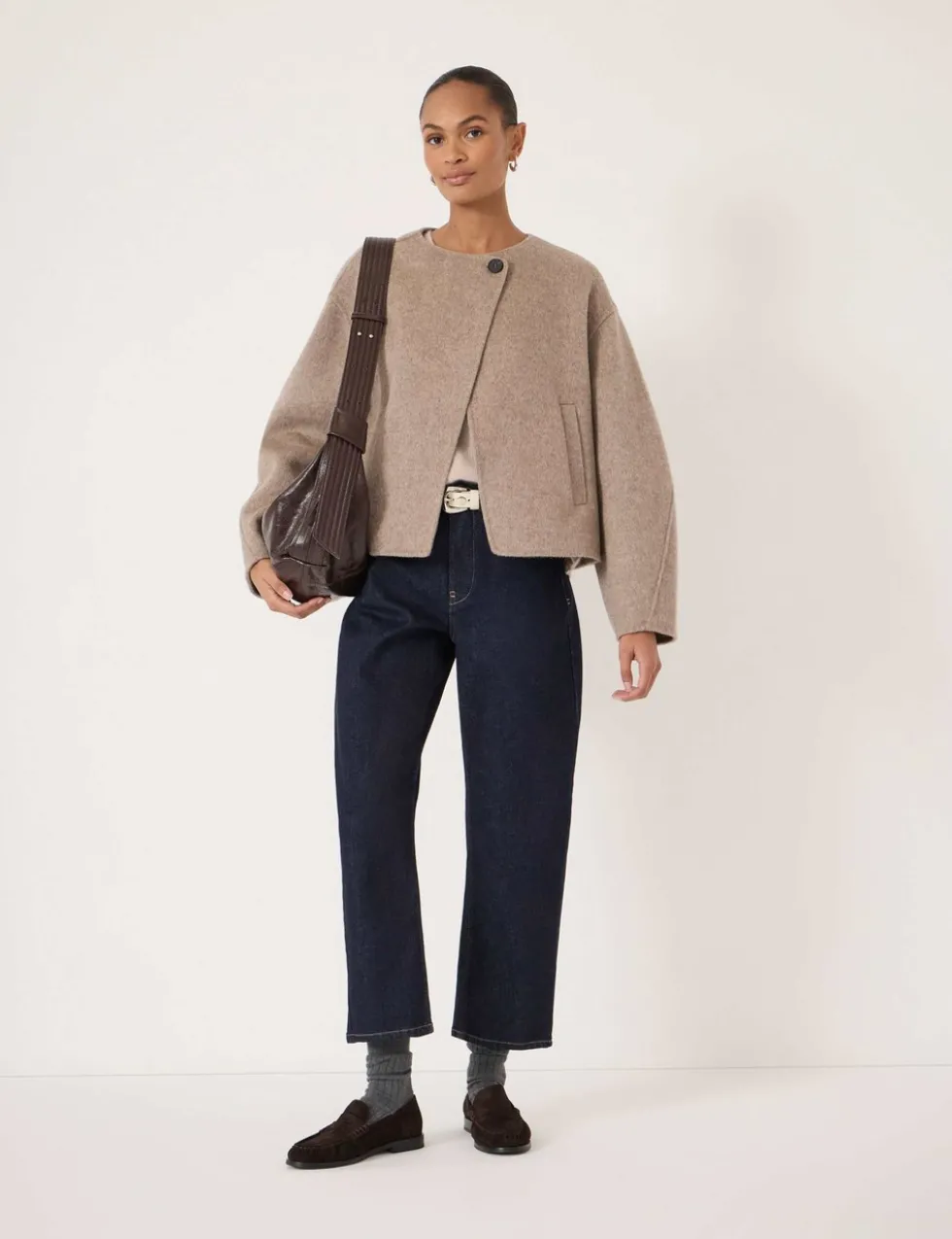 Pure Wool Collarless Short Jacket